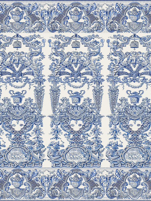 Scalamandre Hampton Court | Panel Blue Wallpaper