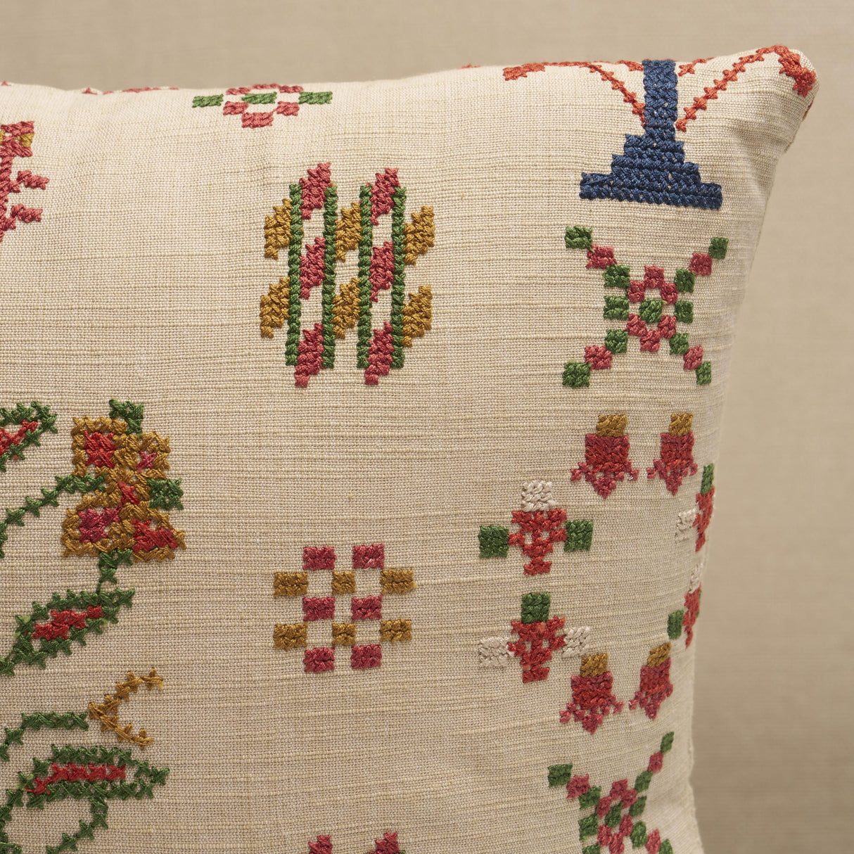 Schumacher Multi 16" x 12" Fairview Cross Stitch Pillow