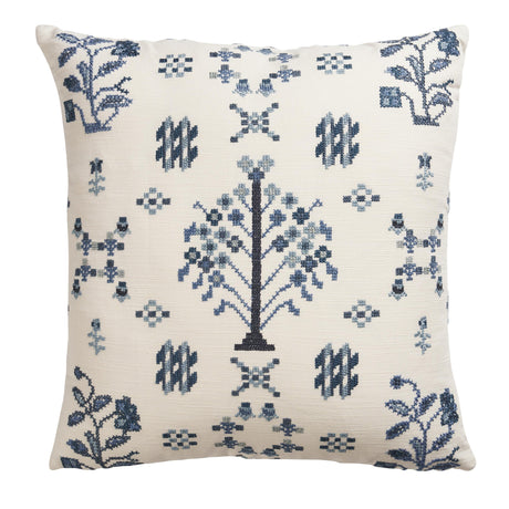 Schumacher Indigo 18" x 18" Fairview Cross Stitch Pillow
