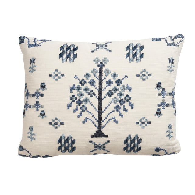 Schumacher Indigo 16" x 12" Fairview Cross Stitch Pillow