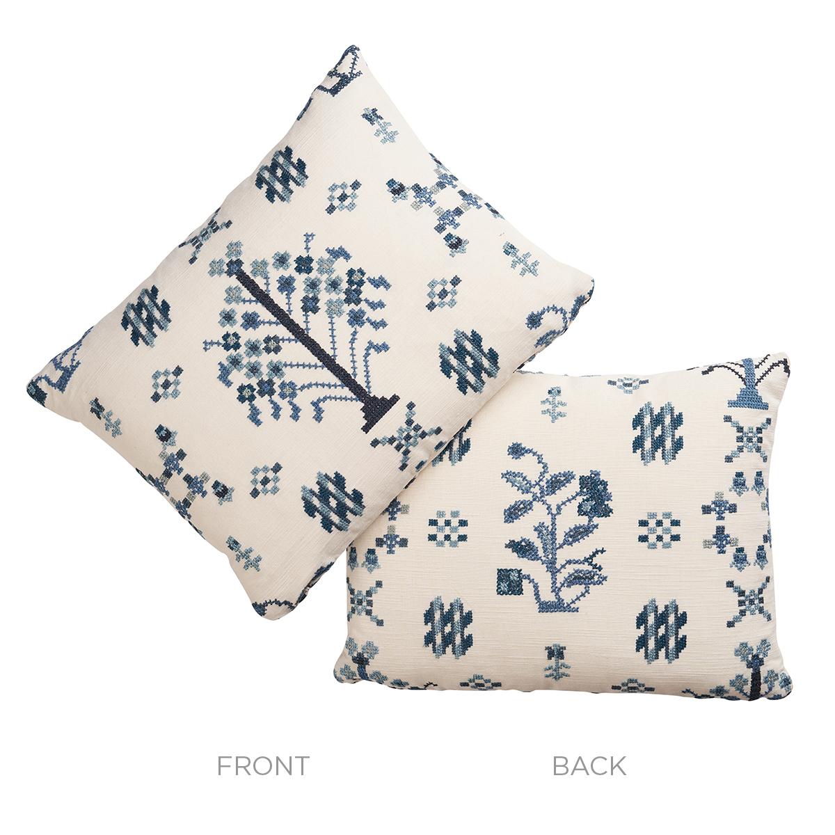 Schumacher Indigo 16" x 12" Fairview Cross Stitch Pillow
