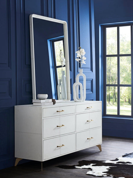 Orchids Lux Berkeley Leather White 64"W X 20"D X 33"H Drawer Dresser