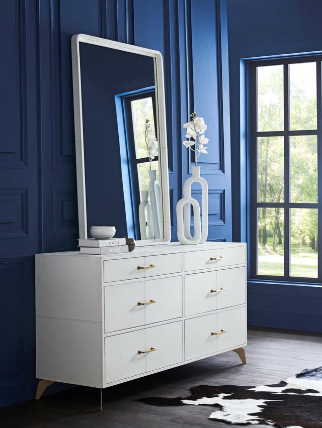 Orchids Lux Berkeley Leather White 64"W X 20"D X 33"H Drawer Dresser