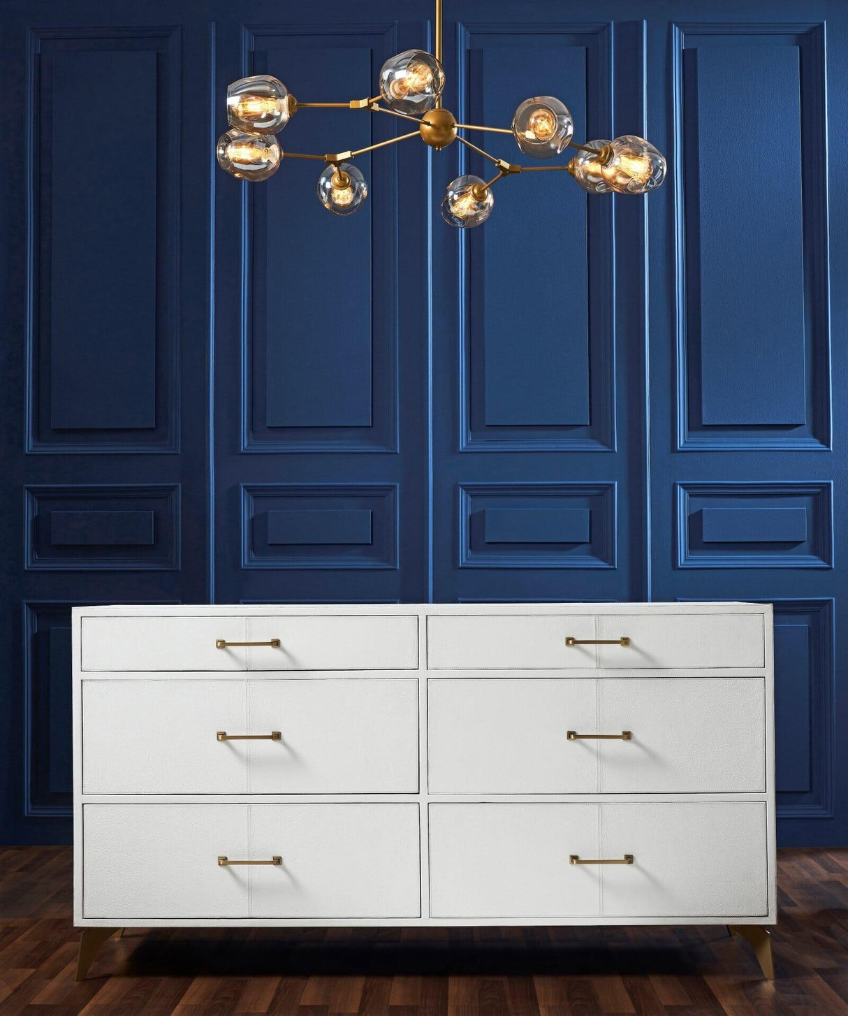 Orchids Lux Berkeley Leather White 64"W X 20"D X 33"H Drawer Dresser