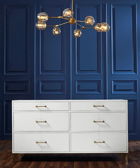 Orchids Lux Berkeley Leather White 64"W X 20"D X 33"H Drawer Dresser