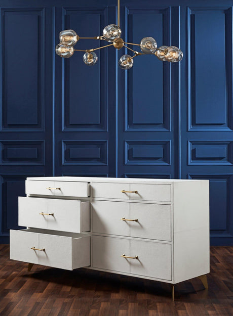 Orchids Lux Berkeley Leather White 64"W X 20"D X 33"H Drawer Dresser