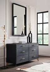 Orchids Lux Berkeley Leather Black 64"W X 20"D X 33"H Drawer Dresser