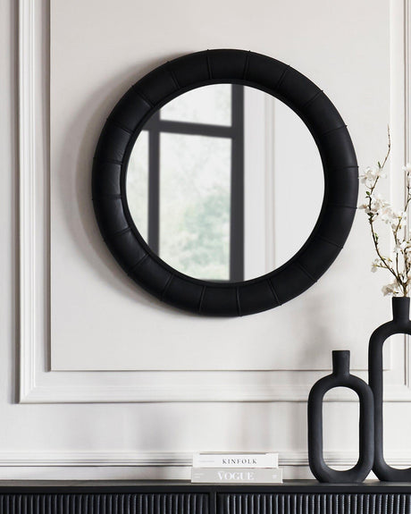 Orchids Lux Stanford Leather Black 32" X 2" X 32" Wall Mirror