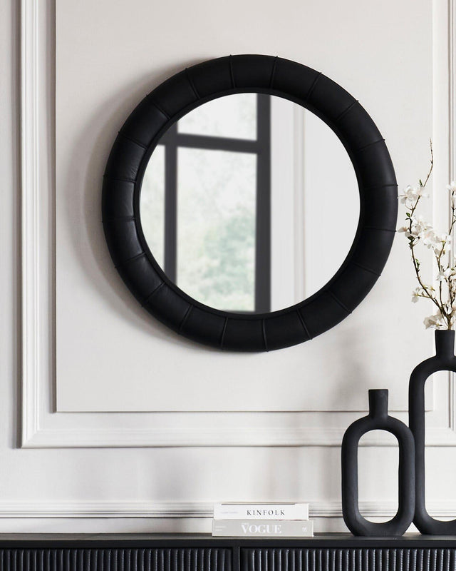 Orchids Lux Stanford Leather Black 32" X 2" X 32" Wall Mirror