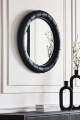 Orchids Lux Stanford Leather Black 32" X 2" X 32" Wall Mirror