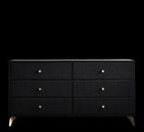 Orchids Lux Stanford Leather Black 64"W X 20"D X 33"H Six Drawer Dresser