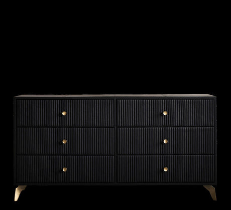 Orchids Lux Stanford Leather Black 64"W X 20"D X 33"H Six Drawer Dresser
