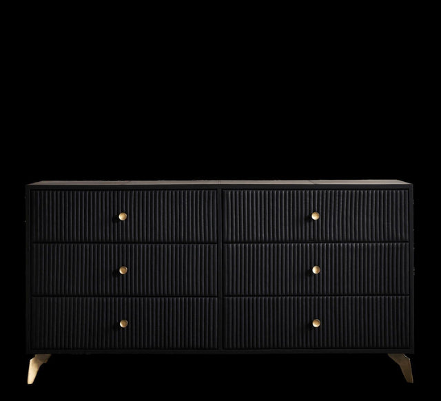 Orchids Lux Stanford Leather Black 64"W X 20"D X 33"H Six Drawer Dresser