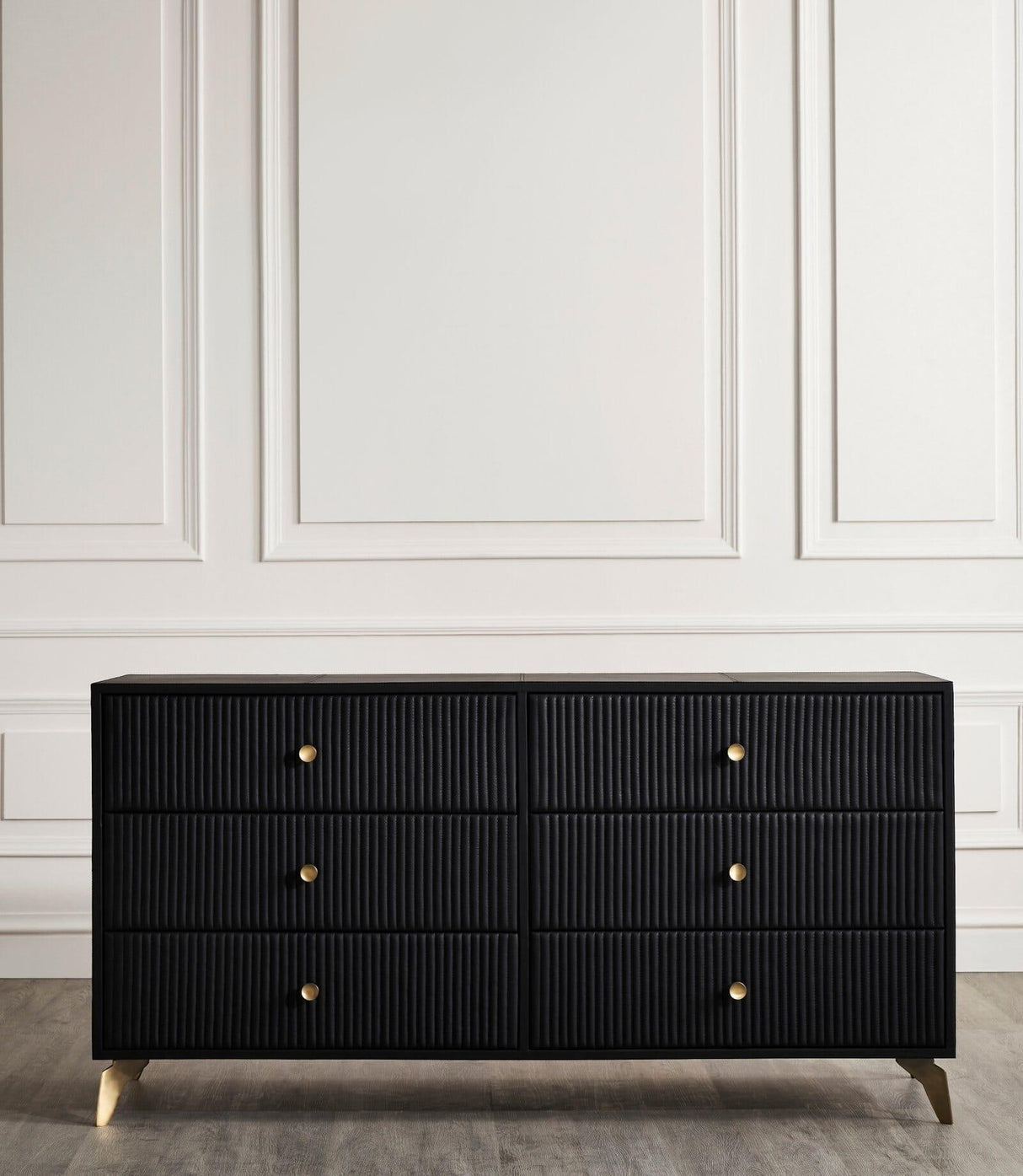 Orchids Lux Stanford Leather Black 64"W X 20"D X 33"H Six Drawer Dresser