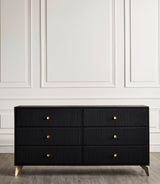 Orchids Lux Stanford Leather Black 64"W X 20"D X 33"H Six Drawer Dresser