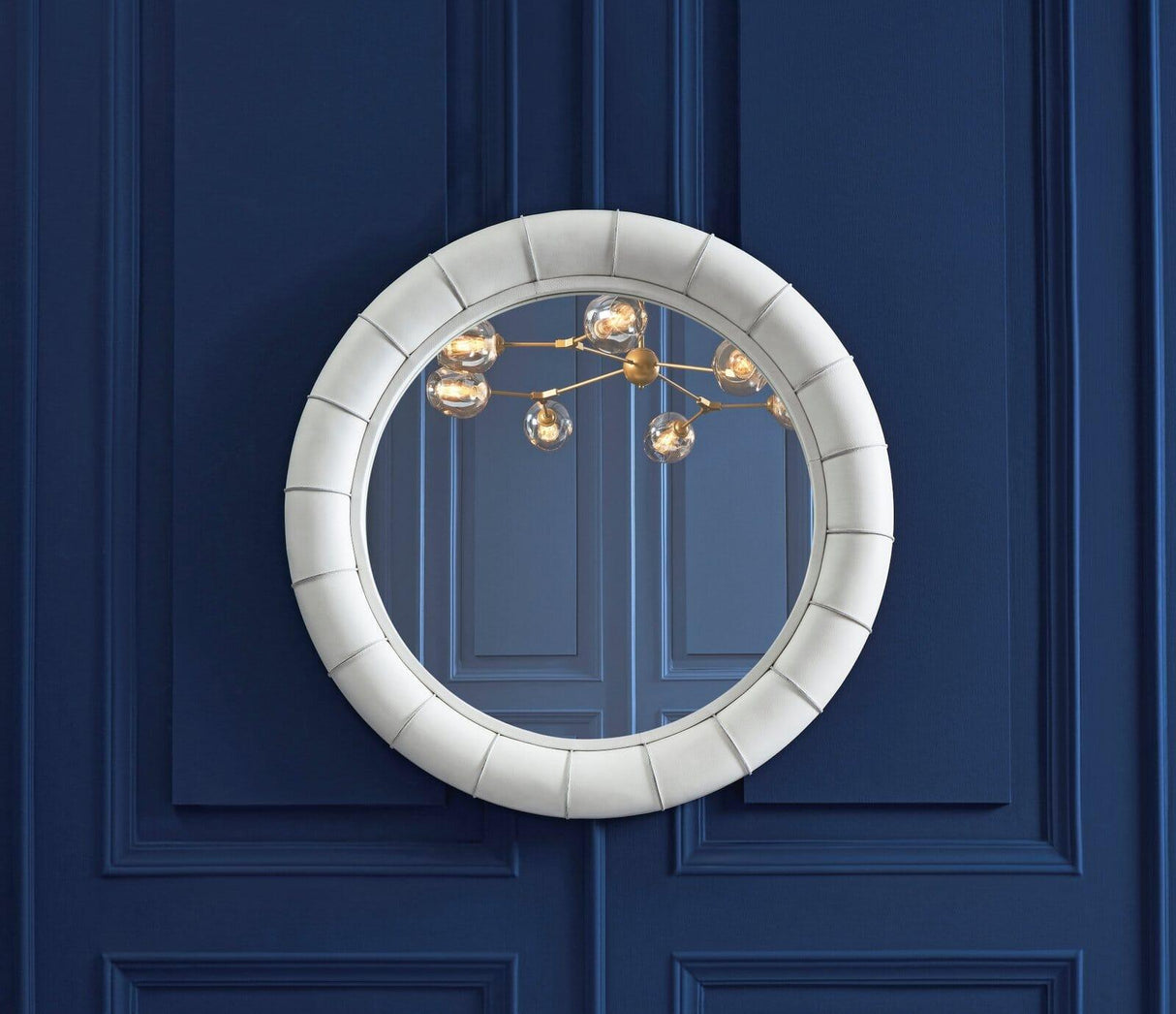 Orchids Lux Stanford Leather White 32" X 2" X 32" Wall Mirror