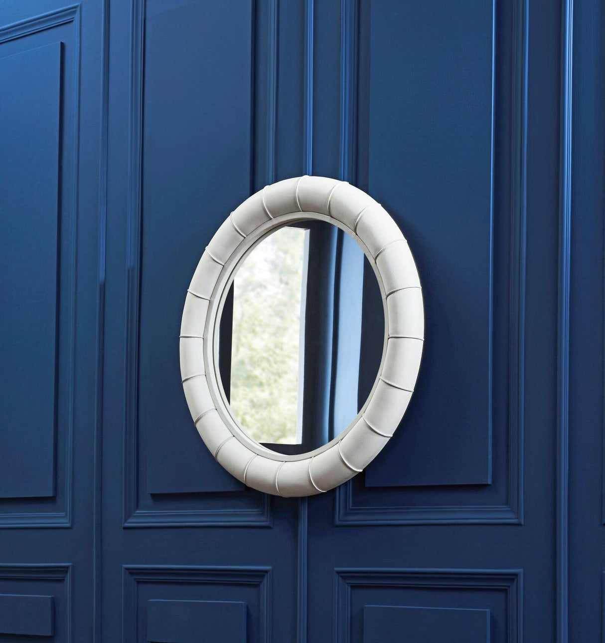 Orchids Lux Stanford Leather White 32" X 2" X 32" Wall Mirror