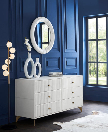 Orchids Lux Stanford Leather White 64"W X 20"D X 33"H Six Drawer Dresser