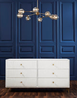 Orchids Lux Stanford Leather White 64"W X 20"D X 33"H Six Drawer Dresser