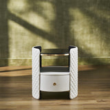 Orchids Lux Harvard Leather White 20" X 20" X 22" Round Side Table