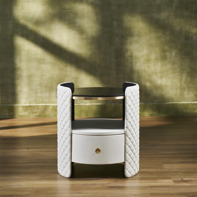 Orchids Lux Harvard Leather White 20" X 20" X 22" Round Side Table