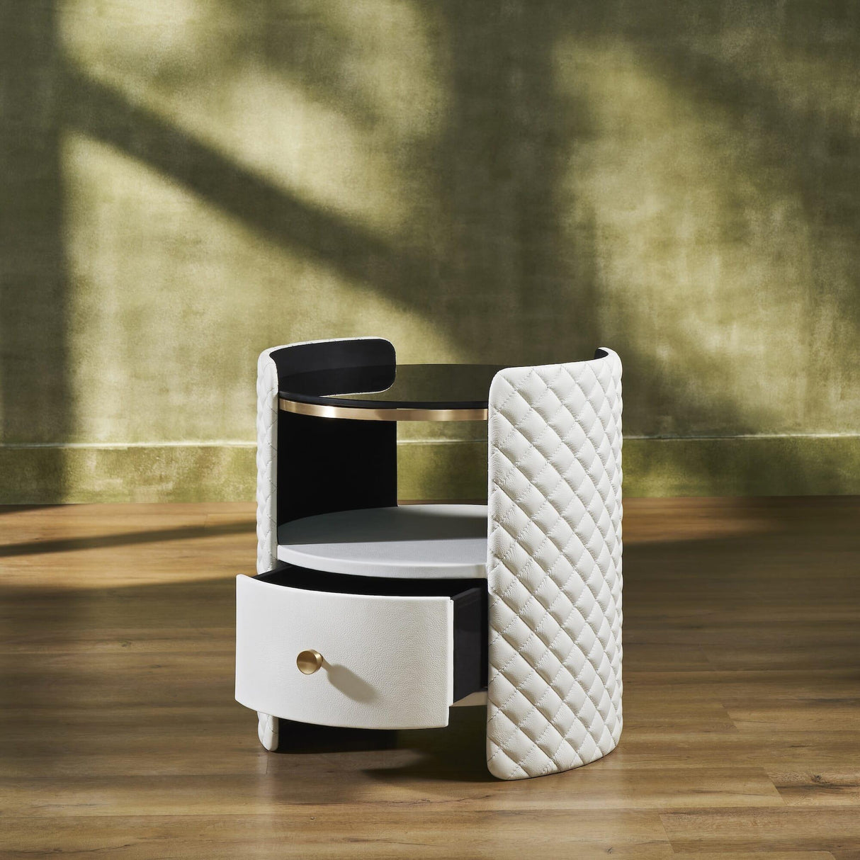 Orchids Lux Harvard Leather White 20" X 20" X 22" Round Side Table