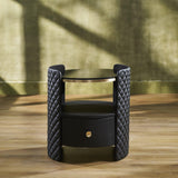 Orchids Lux Harvard Leather Black 20" X 20" X 22" Round Side Table