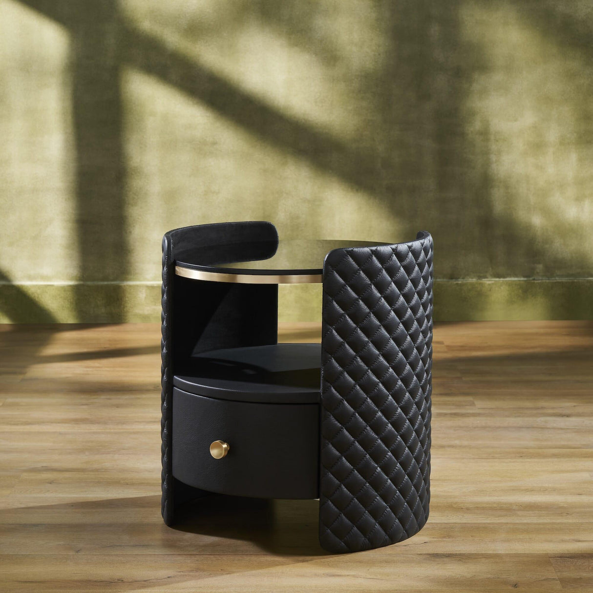 Orchids Lux Harvard Leather Black 20" X 20" X 22" Round Side Table