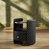 Orchids Lux Harvard Leather Black 20" X 20" X 22" Round Side Table