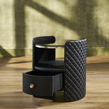 Orchids Lux Harvard Leather Black 20" X 20" X 22" Round Side Table