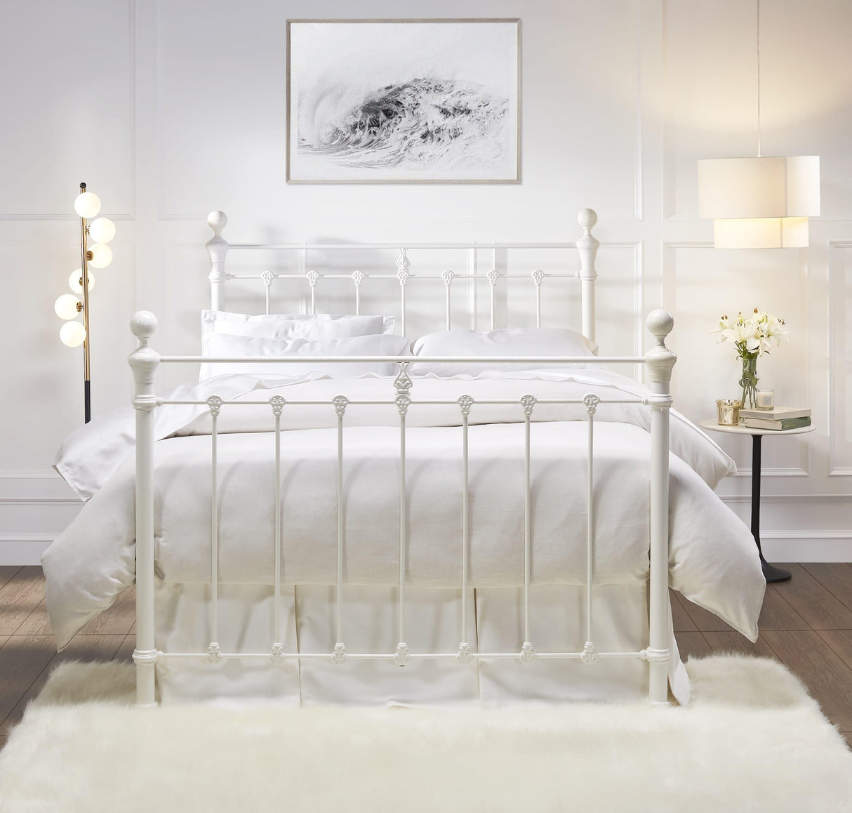 Orchids Lux Castile Metal Structure Solo Satin White Queen - 62'' W X 87'' L Headboard Height: 57" & Footboard Height: 47"Interior Dimensions For Mattress: 60" W X 80" L Metal Bed
