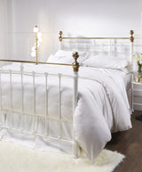 Orchids Lux Castile Metal Structure Satin White With Brass King - 78'' W X 87'' L Headboard Height: 57" & Footboard Height: 47"Interior Dimensions For Mattress: 76" W X 80" L Metal Bed