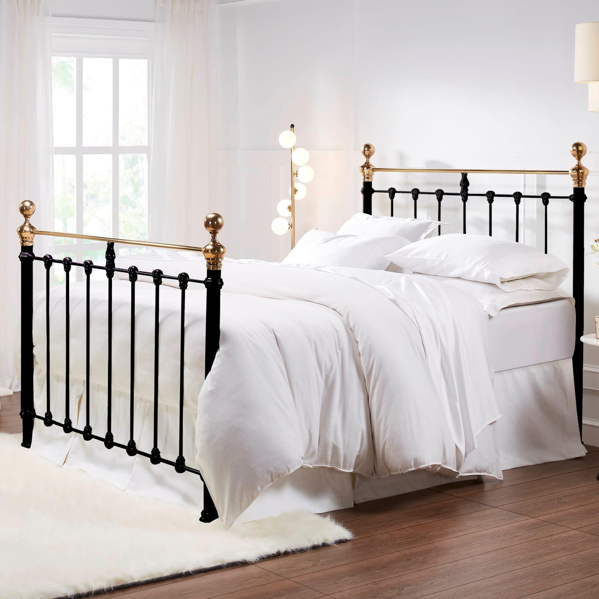 Orchids Lux Castile Metal Structure Satin Black With Brass Queen - 62'' W X 87'' L Headboard Height: 57" & Footboard Height: 47"Interior Dimensions For Mattress: 60" W X 80" L Metal Bed