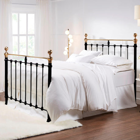 Orchids Lux Castile Metal Structure Satin Black With Brass Queen - 62'' W X 87'' L Headboard Height: 57" & Footboard Height: 47"Interior Dimensions For Mattress: 60" W X 80" L Metal Bed