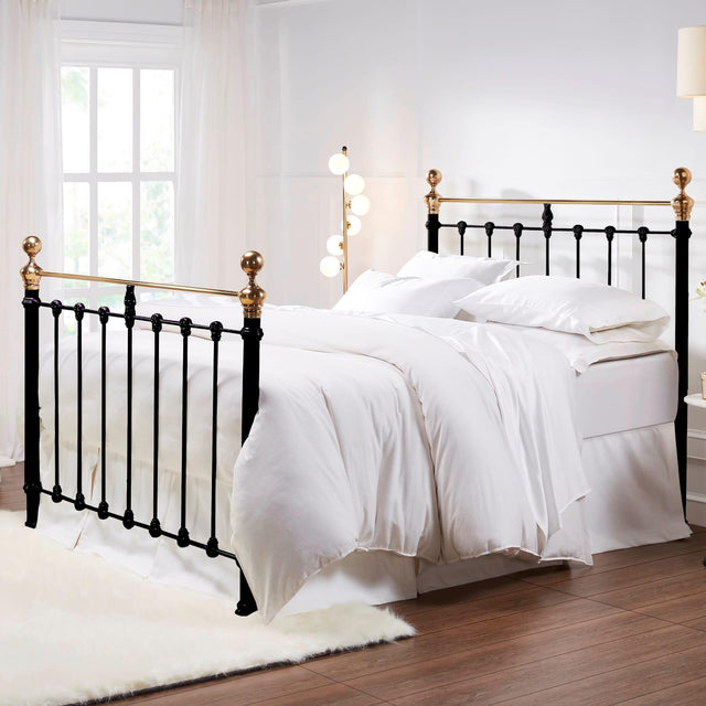 Orchids Lux Castile Metal Structure Satin Black With Brass Queen - 62'' W X 87'' L Headboard Height: 57" & Footboard Height: 47"Interior Dimensions For Mattress: 60" W X 80" L Metal Bed