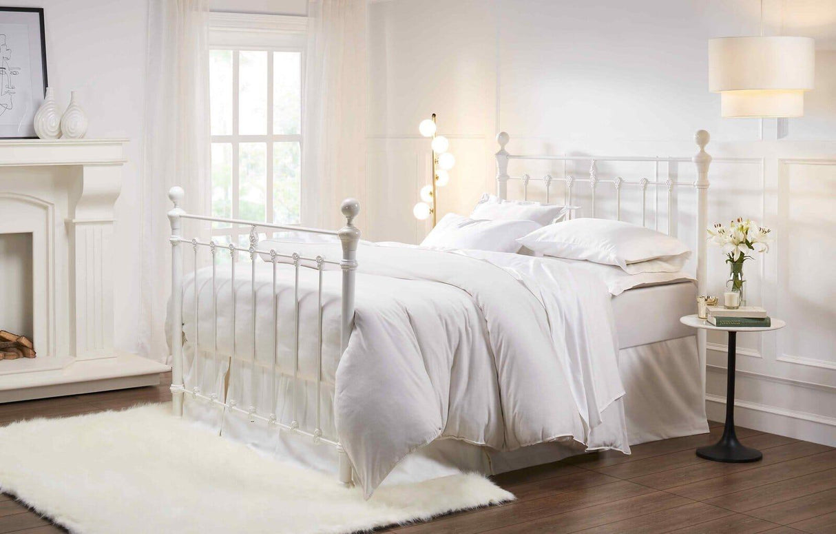 Orchids Lux Castile Metal Structure Solo Satin White King(Fp) - 78'' W X 87'' L Headboard Height: 88" & Footboard Height: 88"Interior Dimensions For Mattress: 76" W X 80" L Metal Bed