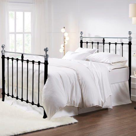 Orchids Lux Castile Metal Structure Satin Black With Chromo Queen : 62'' W X 87'' L Headboard Height: 57" & Footboard Height: 47"Interior Dimensions For Mattress: 60" W X 80" L Metal Bed