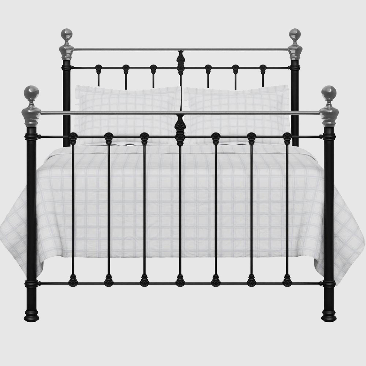 Orchids Lux Castile Metal Structure Satin Black With Chromo Queen : 62'' W X 87'' L Headboard Height: 57" & Footboard Height: 47"Interior Dimensions For Mattress: 60" W X 80" L Metal Bed