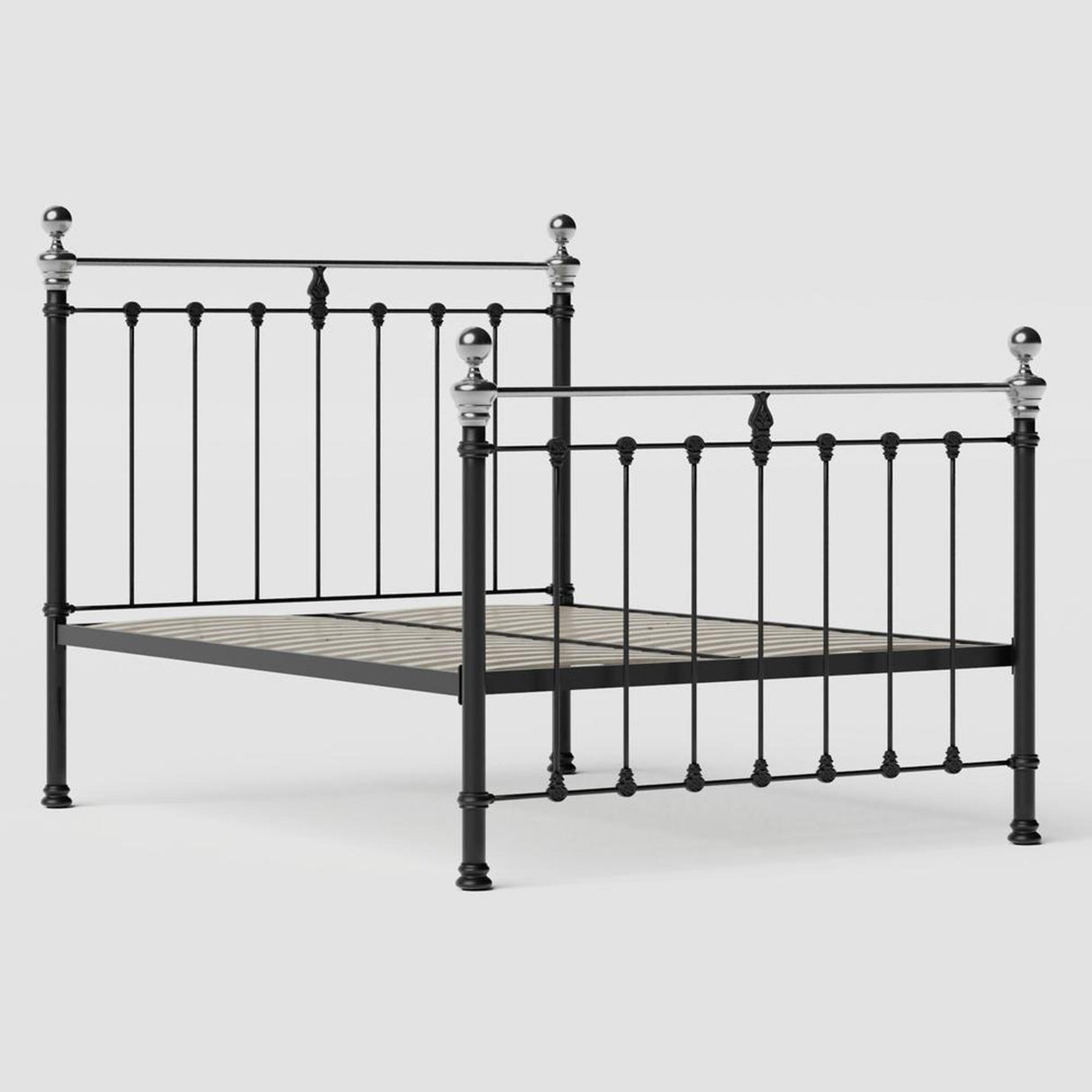 Orchids Lux Castile Metal Structure Satin Black With Chromo Queen : 62'' W X 87'' L Headboard Height: 57" & Footboard Height: 47"Interior Dimensions For Mattress: 60" W X 80" L Metal Bed