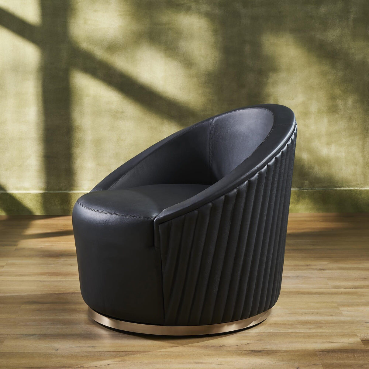 Orchids Lux Dawson Leather Black 35"W X 34.5"D X 29"H Swivel Chair