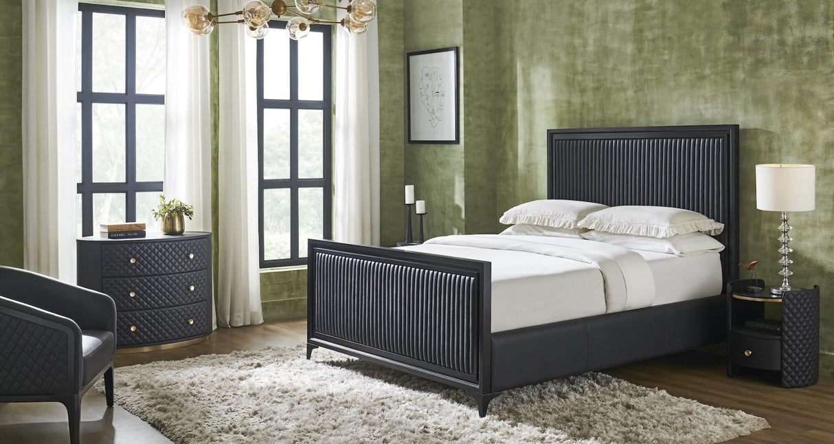 Orchids Lux Stanford Leather Black 86"L X 65"W X 60"H Bed