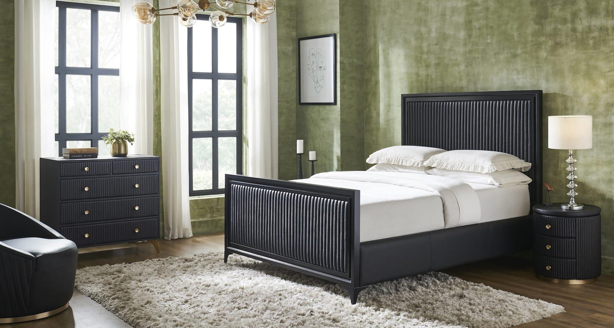 Orchids Lux Stanford Leather Black 86"L X 65"W X 60"H Bed