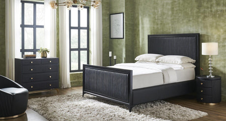 Orchids Lux Stanford Leather Black 86"L X 81"W X 60"H Bed