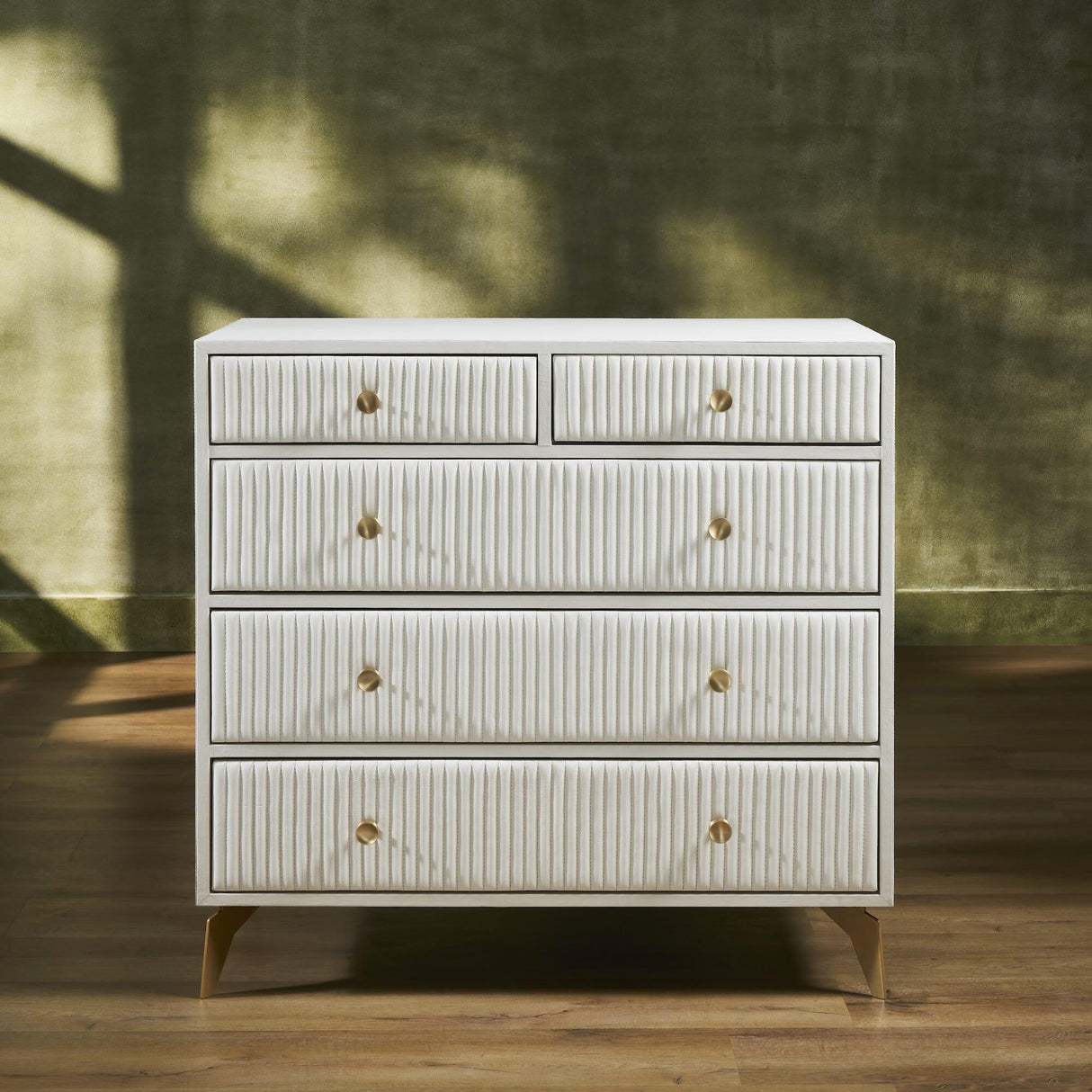 Orchids Lux Stanford Leather White 38"W X 20"D X 36"H Five Drawer Chest