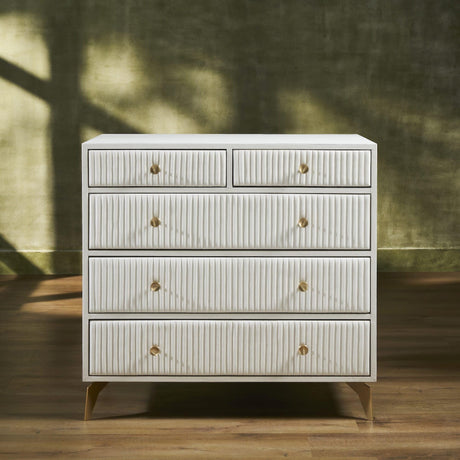Orchids Lux Stanford Leather White 38"W X 20"D X 36"H Five Drawer Chest
