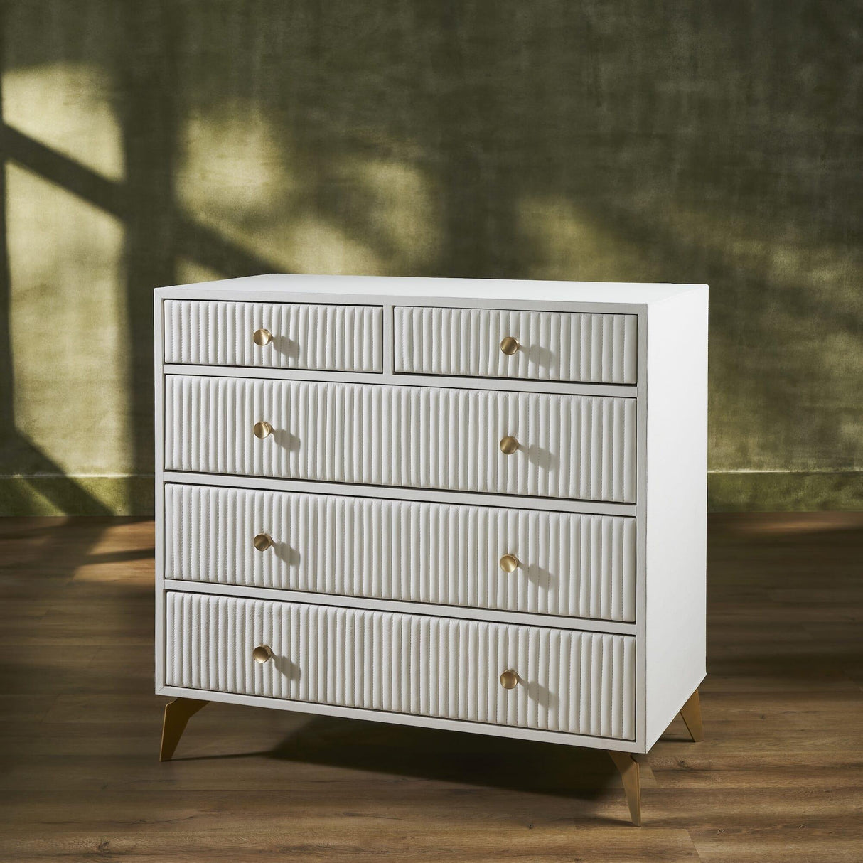 Orchids Lux Stanford Leather White 38"W X 20"D X 36"H Five Drawer Chest
