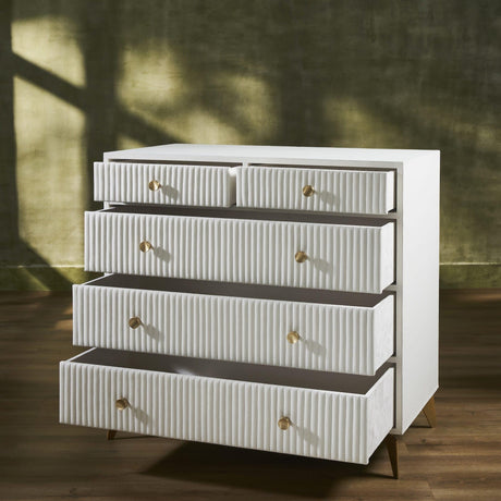 Orchids Lux Stanford Leather White 38"W X 20"D X 36"H Five Drawer Chest