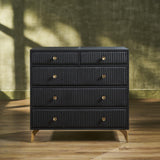 Orchids Lux Stanford Leather Black 38"W X 20"D X 36"H Five Drawer Chest