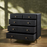 Orchids Lux Stanford Leather Black 38"W X 20"D X 36"H Five Drawer Chest