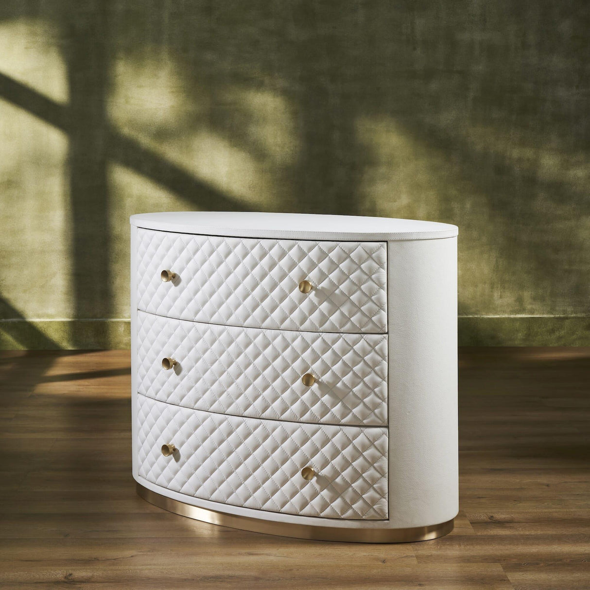 Orchids Lux Harvard Leather White 38"W X 20"D X 30"H Drawer Chest